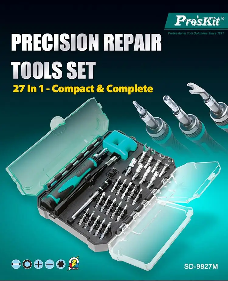Pro'skit SD-9827M мульти-функциональный 27 в 1 поддержание точности Двусторонняя отвертка инструмент для пинцета группа бытовые инструменты для ремонта