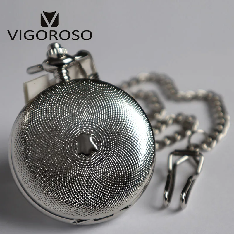 VIGOROSO, серебристые, стальные, двойные, охотничьи, механические, карманные часы, с ручным заводом, скелет, серебро, брелок, цепь, часы, подарки для мужчин и женщин