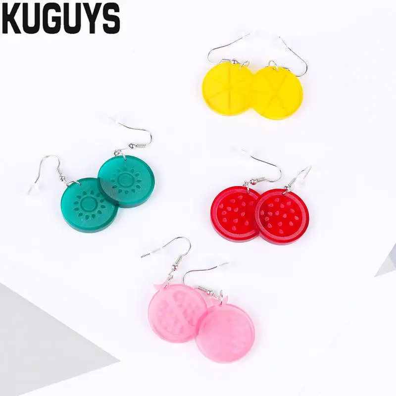 KUGUYS Trendy Jewelry Cute Lemon Earrings for Womens Pendientes Clear Acrylic Round Drop Oorbellen Brincos Accessories | Украшения и