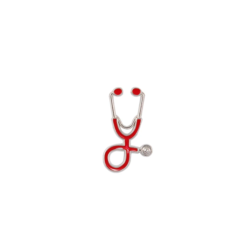 silver-red Высококачественные разноцветные броши, ювелирные изделия для доктора медсестры, стетоскоп, медицинские эмалевые Металлические Булавки, джинсовые куртки, значки, кнопки - Окраска металла: silver-red