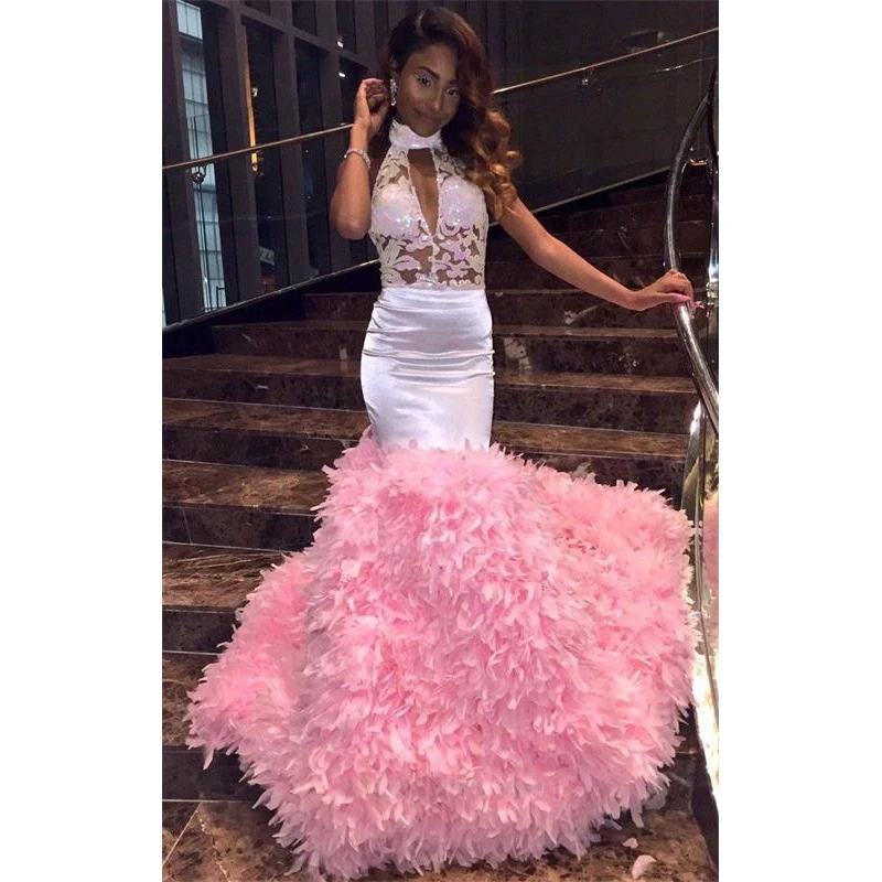 Sexy Pink Long Mermaid Prom Dresses 2019 New Sleeveless Lace High Neck Floor Length Illusion Formal Evening Party Gowns | Свадьбы и