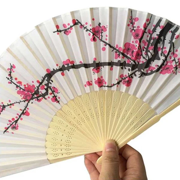 50 шт./лот элегантный складной Шелковый ручной вентилятор с цветком сливы и