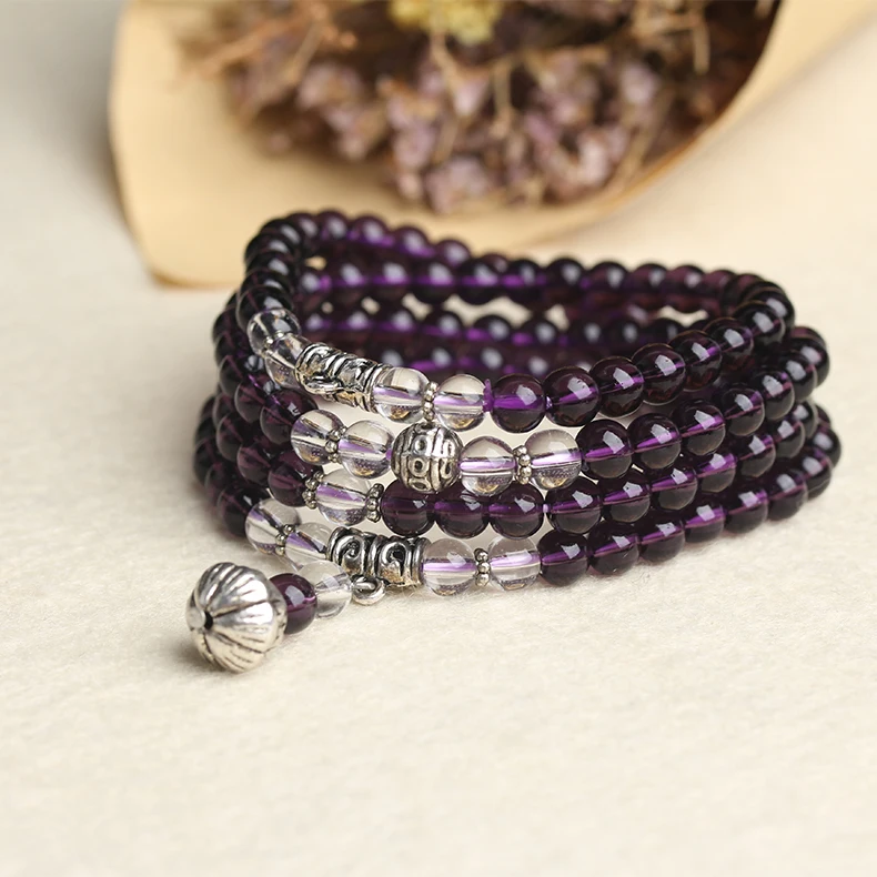 New Fashion 6mm compose Purple Crystal Beads Buddha Prayer Bracelet for Girls Gift Best Friends Drop Shipping | Украшения и