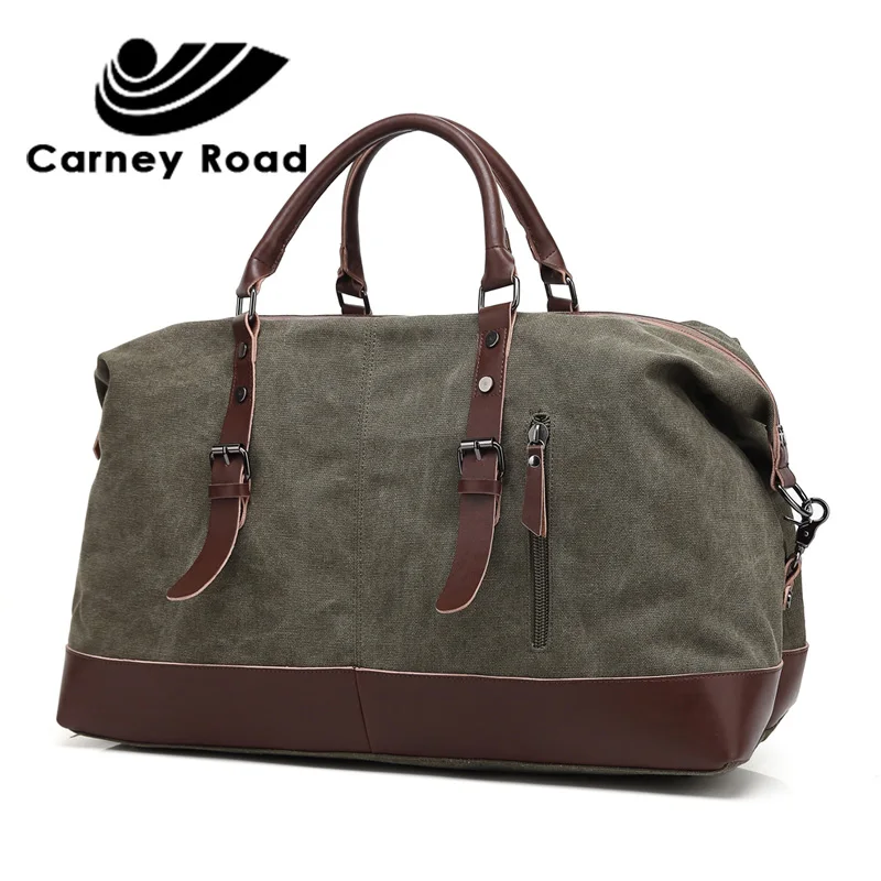 Carney road высокое качество холст кожа для мужчин дорожные сумки Carry on чемодан сумки большой ёмкость выходные сумка ночь - Цвет: Армейский зеленый