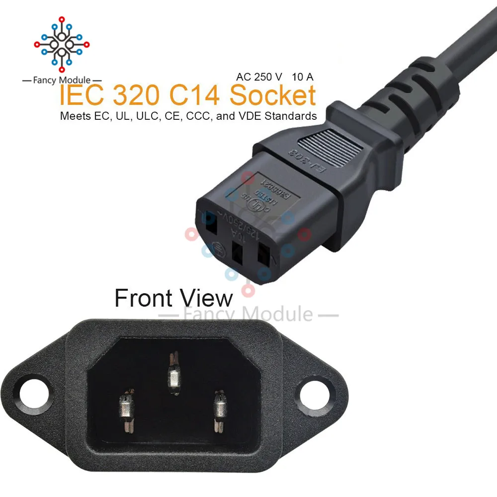 1 шт. AC 250 В 10A IEC 320 C14 разъём для настенного крепления Адаптер Железный сердечник