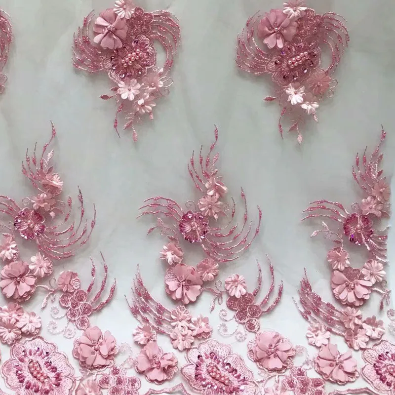 Роскошная ткань африканские бусы, сделанные своими руками 3D Цветы кружевная ткань высокого качества Небесно-Голубой Французский кружевной ткани DG254