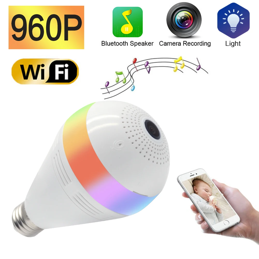 E27 Беспроводная музыкальная лампа с Bluetooth Wi Fi панорамная FishEye 360 МП мини светильник