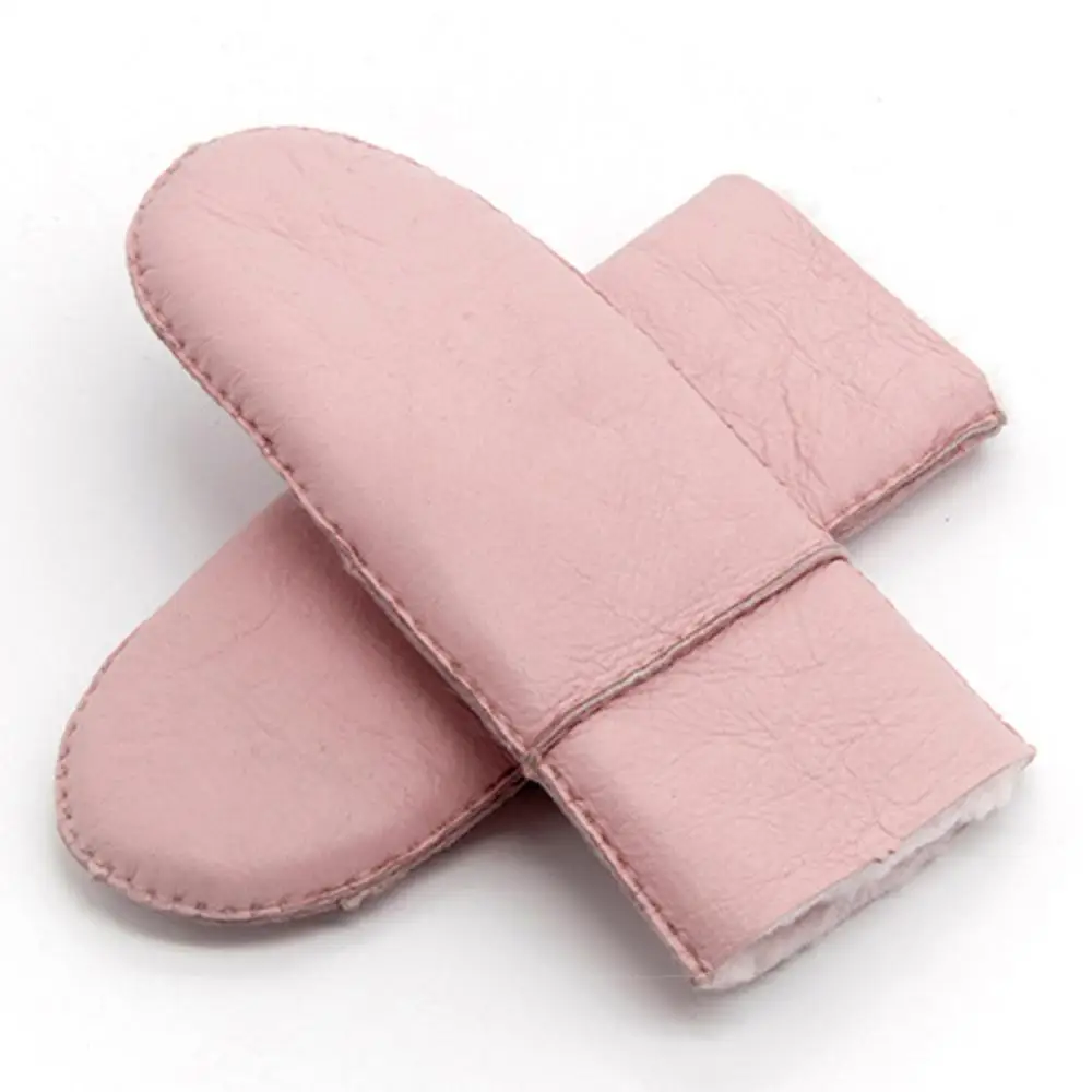 Pink Зимние женские шерстяные перчатки, перчатки из натуральной кожи, женские меховые варежки, плотные теплые милые перчатки из овечьей кожи, уличные перчатки Guantes Mujer - Цвет: Pink