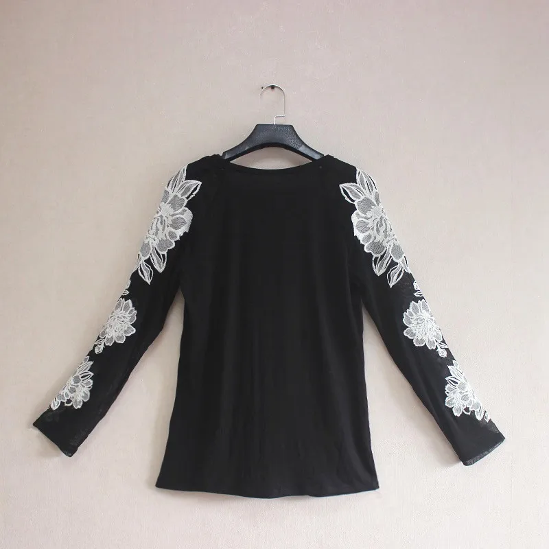 Женская полупрозрачная футболка с рукавами из гренадина цветочной вышивкой |