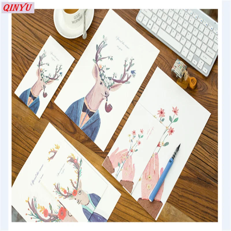 3 шт креативный Лесной Олень конверт любовь письмо открытки поздравительная