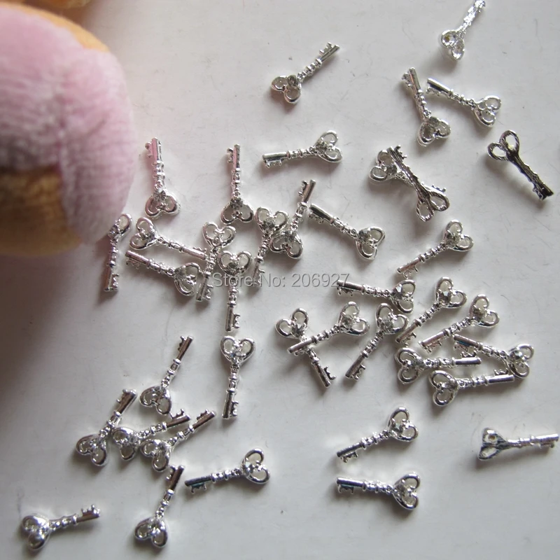 10 шт. металлические подвески в виде серебряного ключа|charms nail art|nail artcharms |