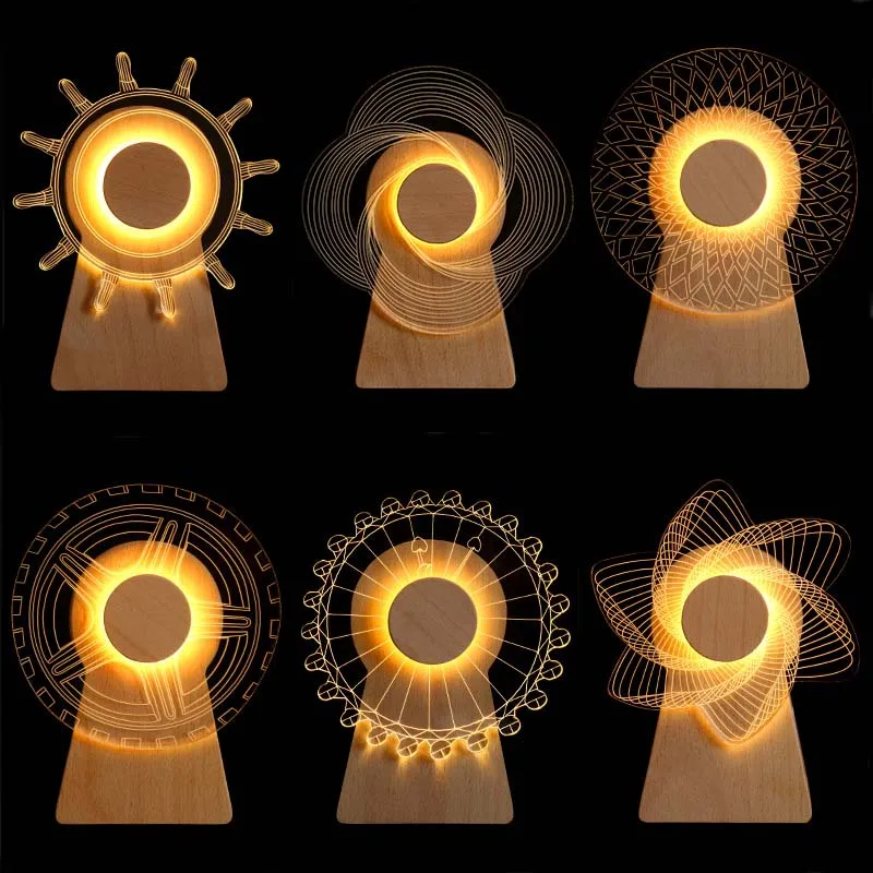 Деревянная музыкальная шкатулка 3D ночник ветряная мельница вращающаяся