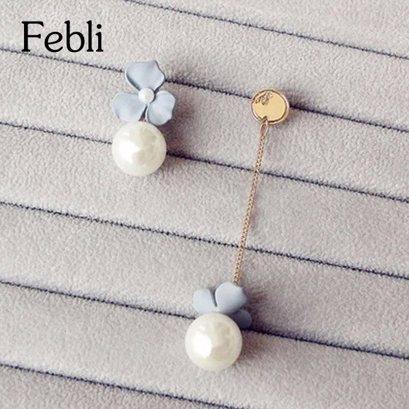 Febli Sweet And Romantic Asymmetric Simulated Pearl Flower Shape Earrings For Women | Украшения и аксессуары
