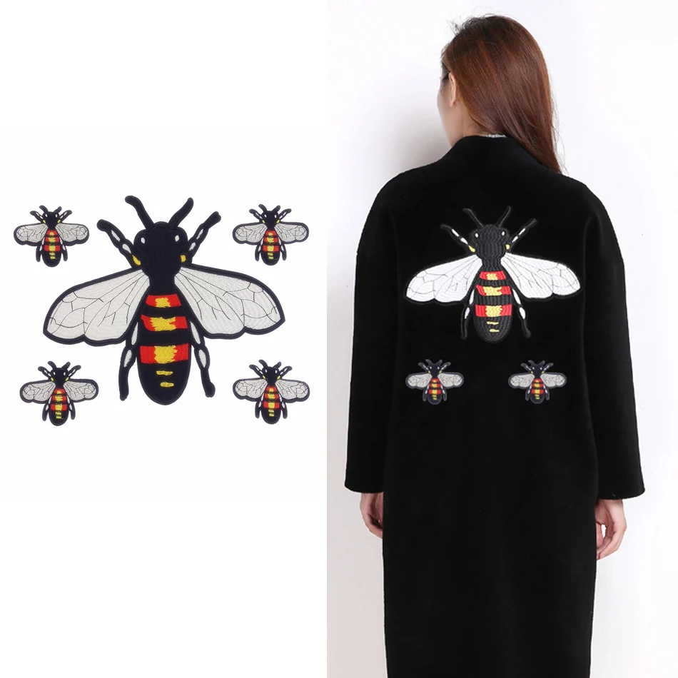 1 большой + 4 мини пчелы качественная вышитая аппликация утюгом для DIY 5 шт./лот