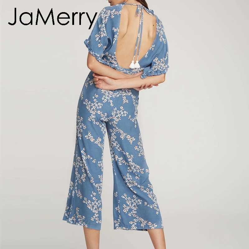 JaMerry винтажный богемный цветочный принт женский комбинезон Элегантный boho