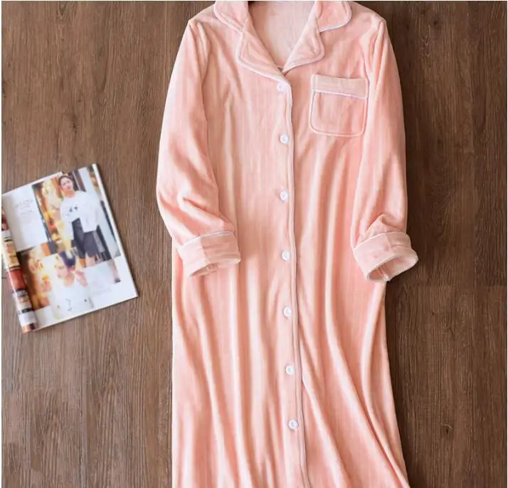

Winter Striped Women Sleepshirts Cotton Strawberry Warm Fresh Simple Nightgowns Sleepwear Nightdress Nightwear