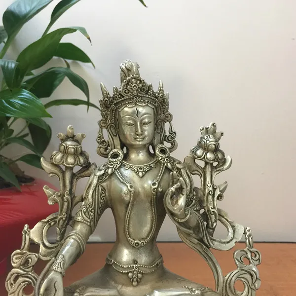 Медные серебряные Тибетские буддийские статуи Белая Тара до старая статуя Будды