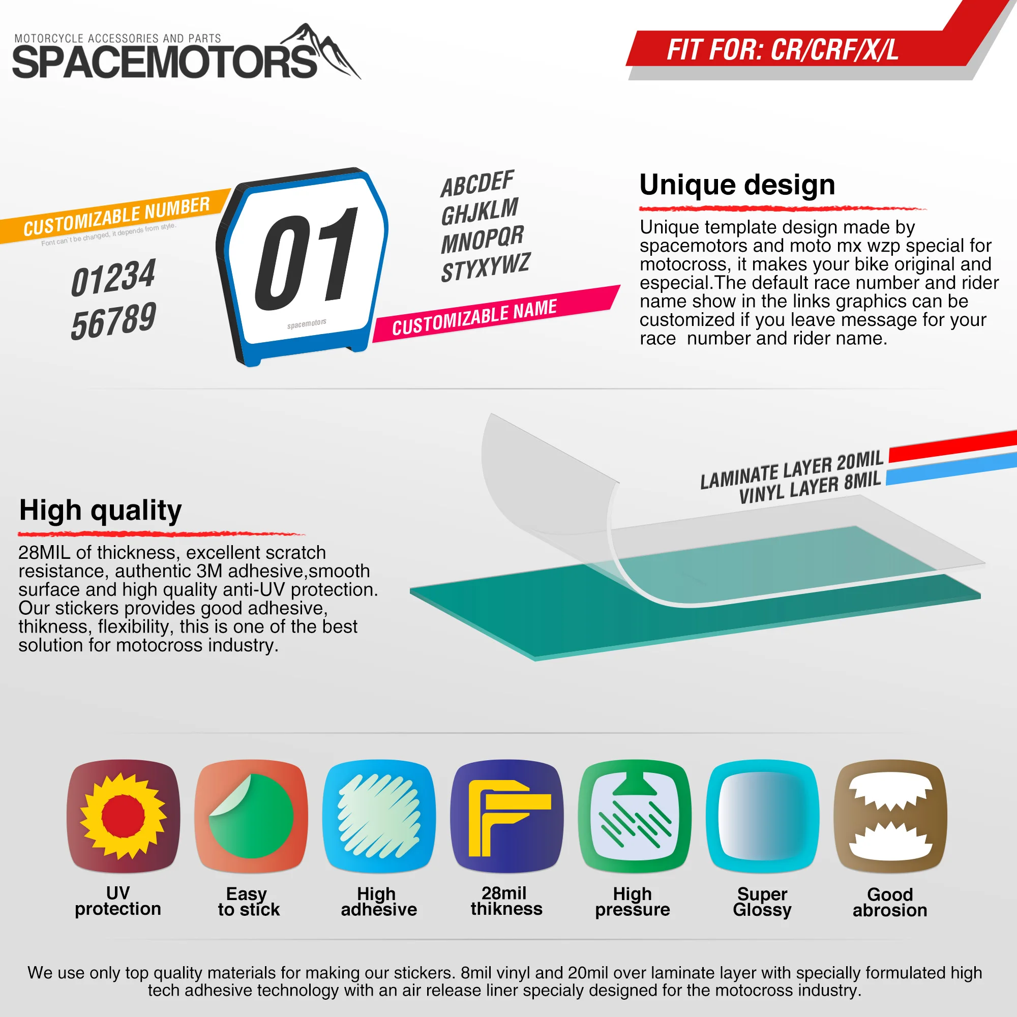 

MotoSpace Customized Team Graphics Backgrounds Decals 3M Custom Stickers For Honda CRF250R 2014-2017 CRF450R 2013-2016 107