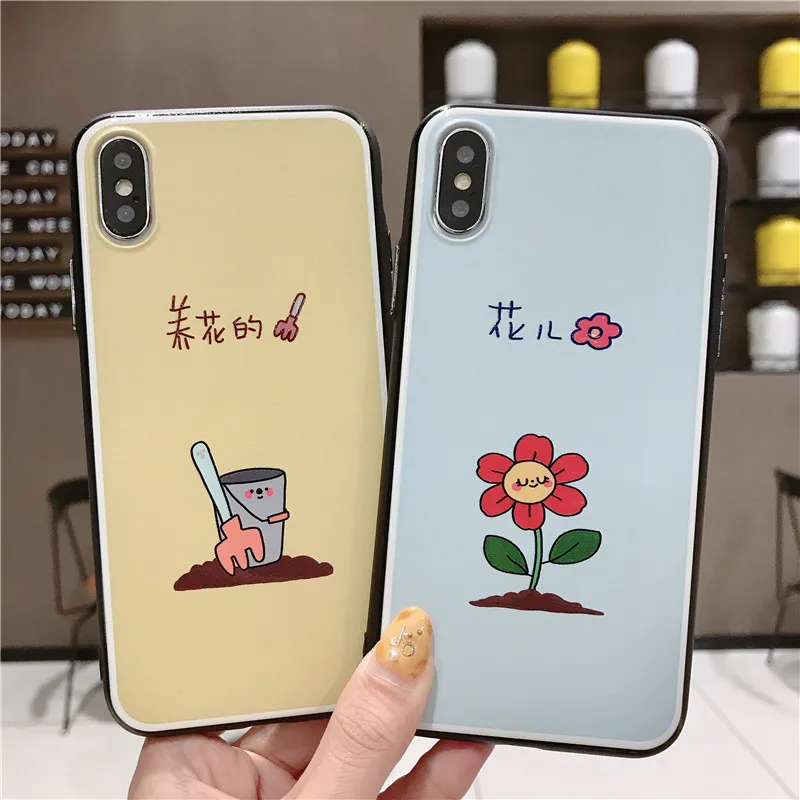 super cute cartoon scrawl flower IMD soft shell yellow baby blue phone Case For Apple iphone 6 6s 7 8 Plus X XS XR MAX case |