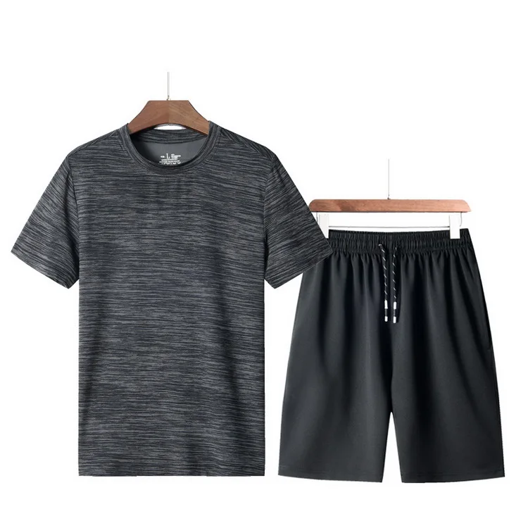 Men's Summer Casual Quick Dry Sports Set Solid 2 Pieces Running Jogging Cycling Sports Gym Tracksuit T-Shirts+ Shorts New,GA345