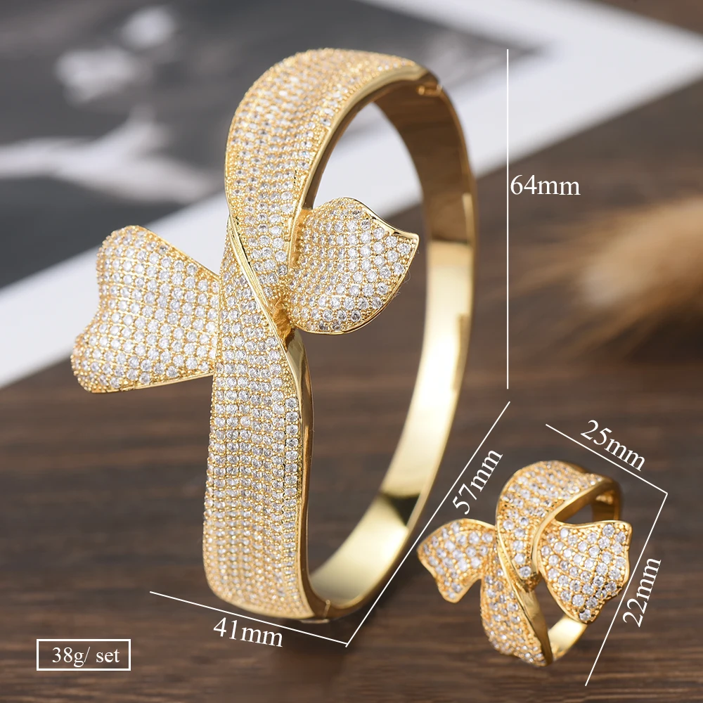 Godki роскошный браслет с бантиком кольцо набор кубических циркониевые кристаллы