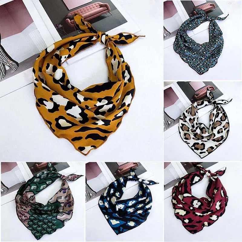 Женский Элегантный квадратный шелковый атласный Леопардовый шарф для волос