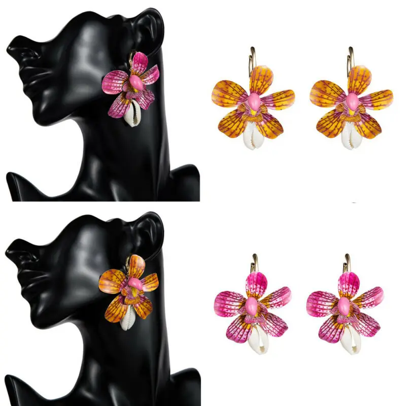 

New Fashion Women Flower Shell Statement Alloy Big Dangle Drop Earrings Jewelry