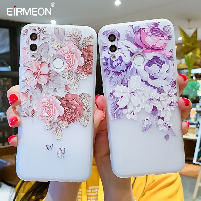 3D рельефные чехлы с цветочным рисунком для Huawei P Smart 2019 чехол Y7 Y9 Mate 20 Pro 10 Lite P20