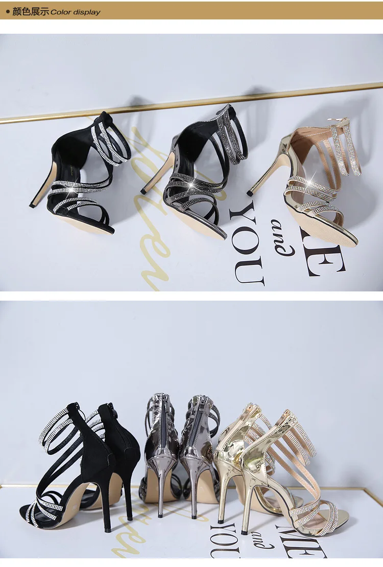 Лидер продаж женские сандалии стразы на высоком каблуке с перекрестными