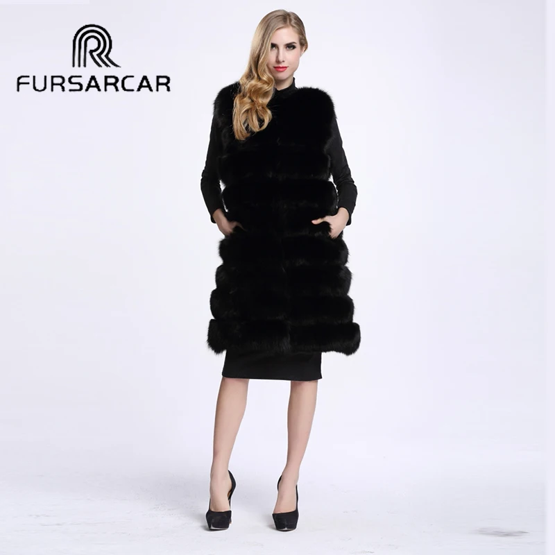 

100% Genuine Real Fox Fur Vest Coat Women New Winter Warm Charm Fashion Slims Medium Long Natural Fox Fur Vests Female JacketV40