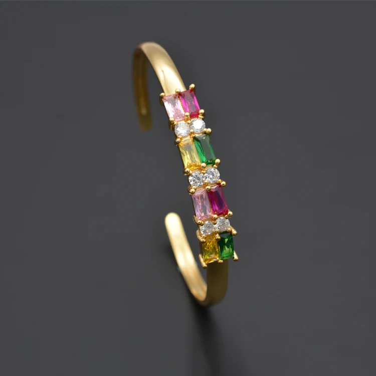 

925 Silver Popular In Europe And America Square Box Color Zirconia Open Gold Bracelet Is Suitable For Anniversary Gifts