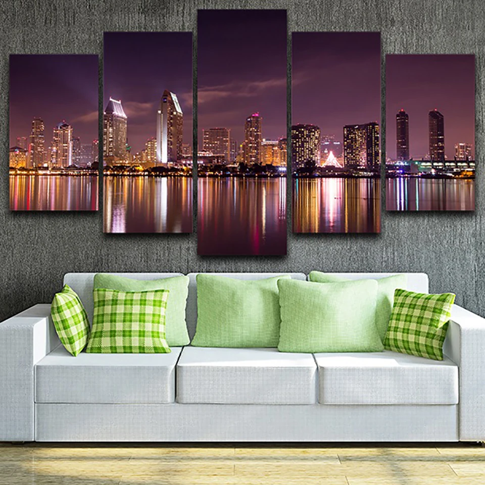 

Decoration Posters Frame Living Room HD Printed 5 PiecePcs City Night Modular Picture Wall Art Home Modern Painting On Canvas