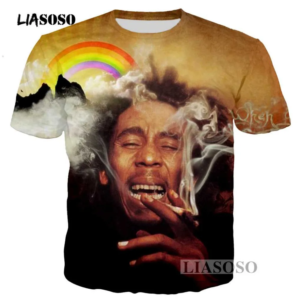 LIASOSO летняя мода рэп хип хоп футболки регги оригинальный Боб Марли 3d принт