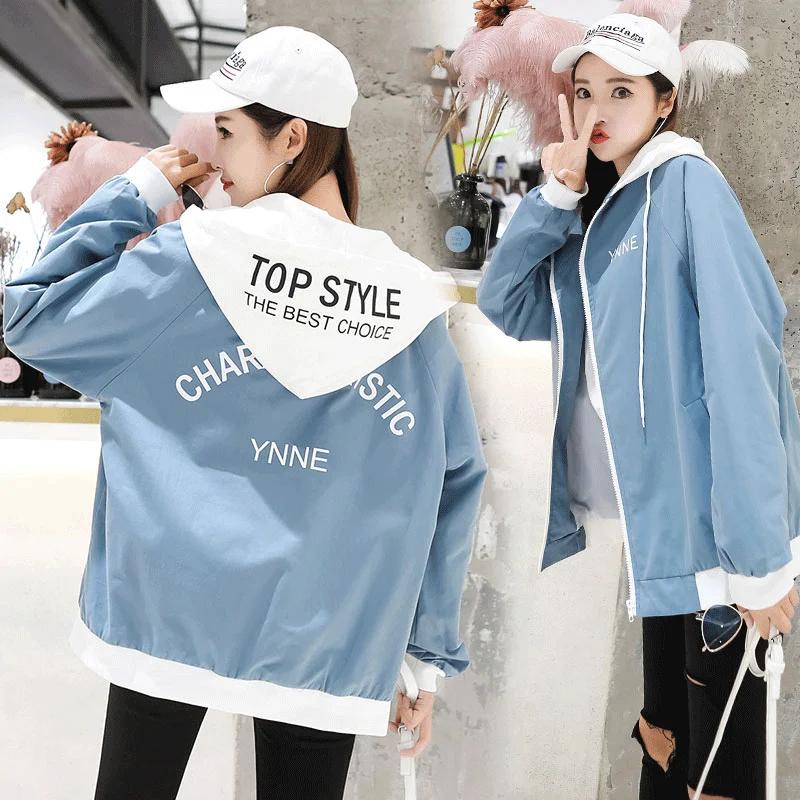 

Good quality Autumn Double Breasted Casual Loose coat jacket with hooked spring autumn Korean female jacket Vintage windbreaker