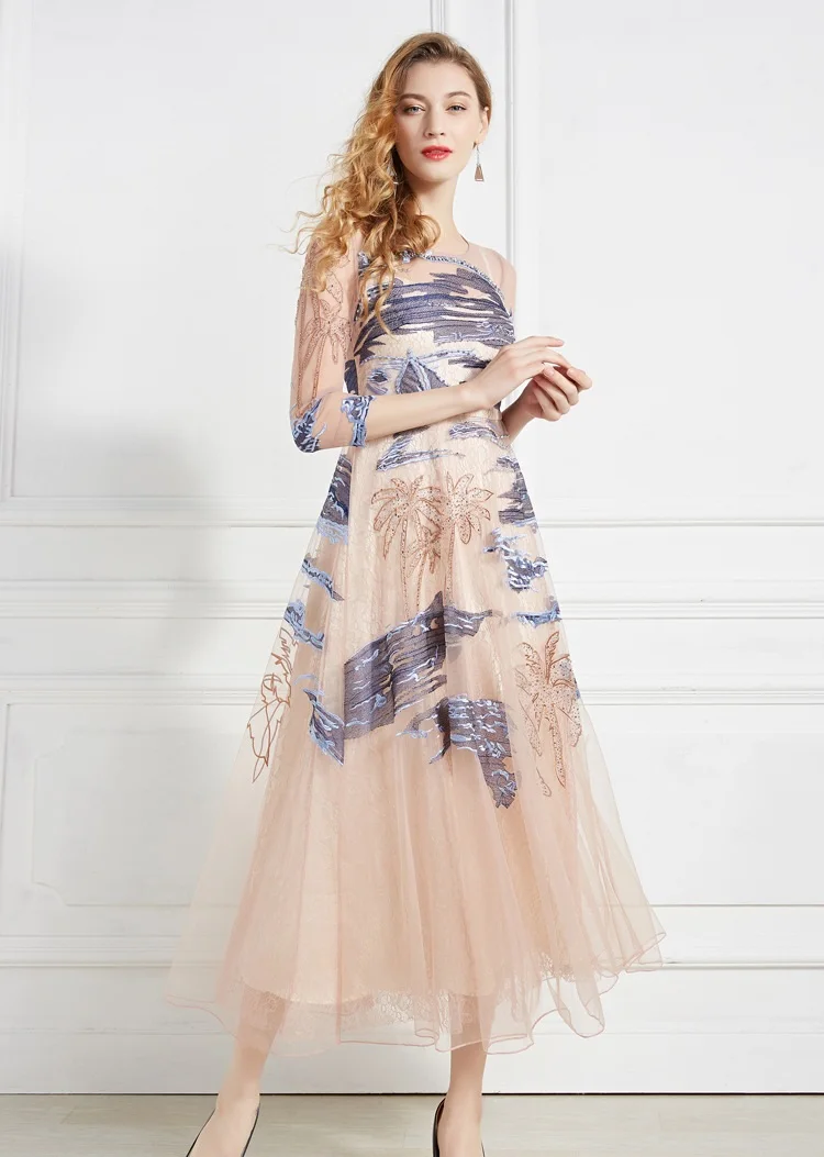 Тюлевое кружевное вечернее длинное платье весна лето vestidos для особых случаев женское элегантное платье макси с вышивкой бисером