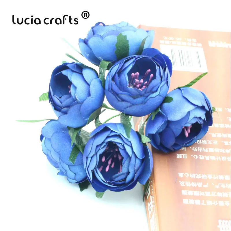 Lucia crafts 6 шт./лот, диаметр 45 мм, Шелковый Искусственный букет цветов, мини-цветы для украшения свадебной вечеринки A0105 - Цвет: C5 Royal blue