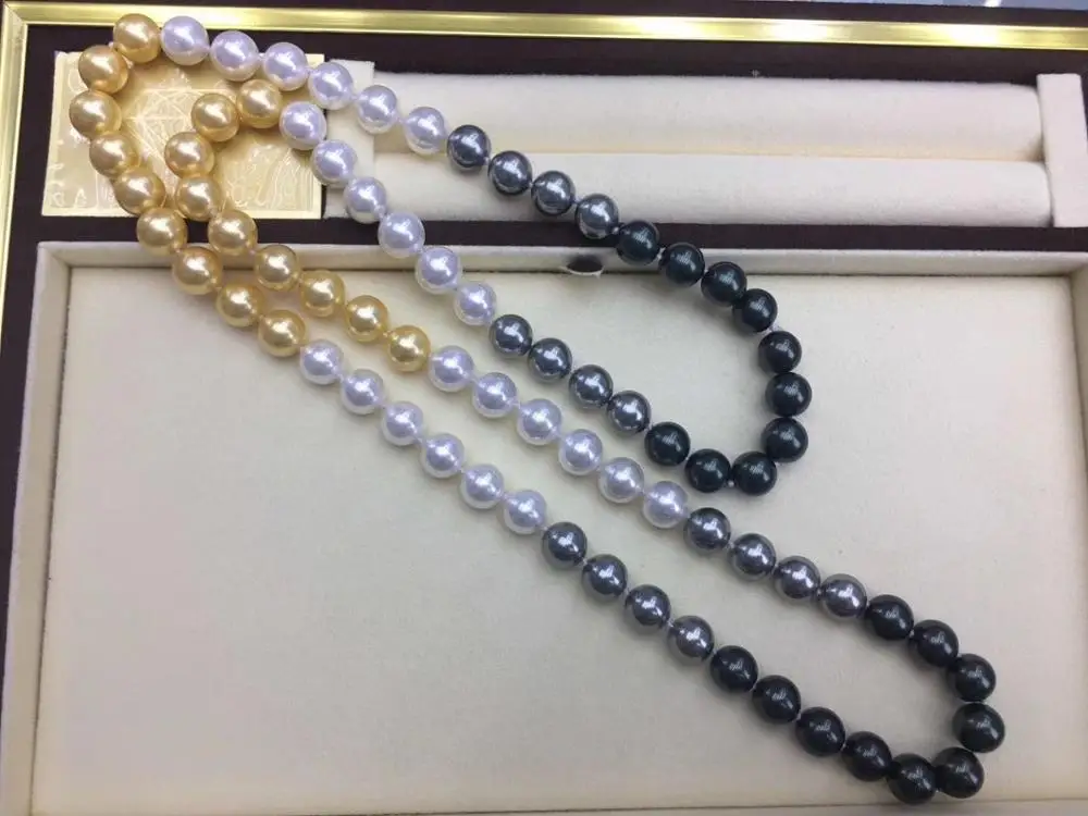 ????? Souths Ea 10〜11ミリメートルラウンド南洋マルチカラー真珠のネックレス38インチ14