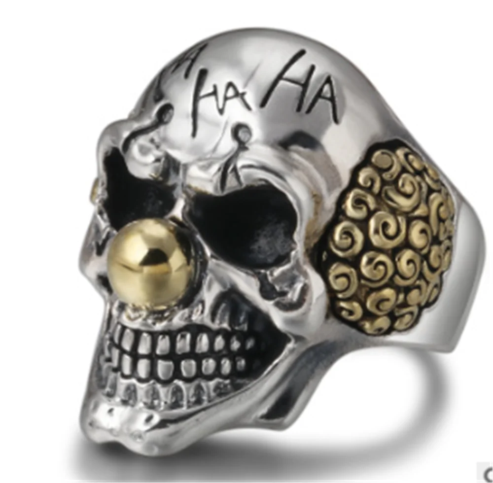 Vintage Clown Personality Exaggeration Ring Gold/Silver Color Joker Face Design Gothic Skull Punk Rock Knight Biker Jewelry