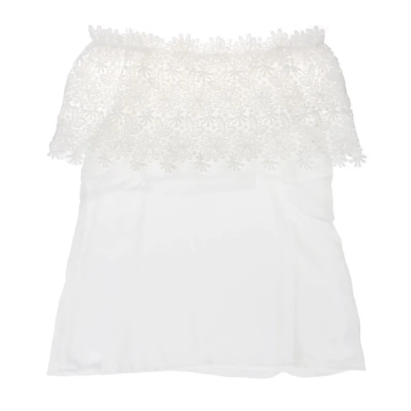 

Women Summer Chiffon Lace Floral Hollow Out Off Shoulder Tops Shirts