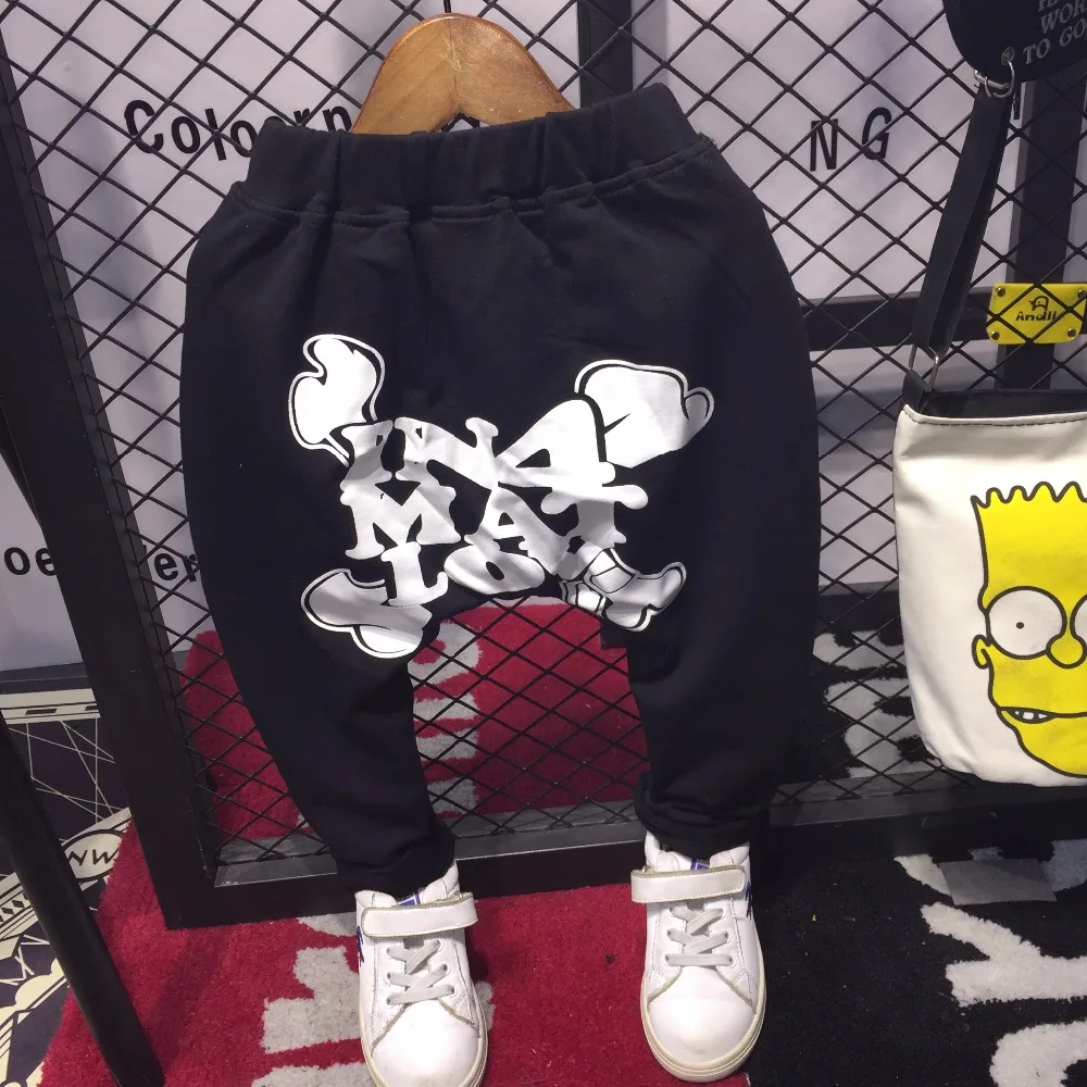 Новинка 2018 года весенне осенний милый рисунок с буквенным принтом детские штаны черные длинные шаровары для