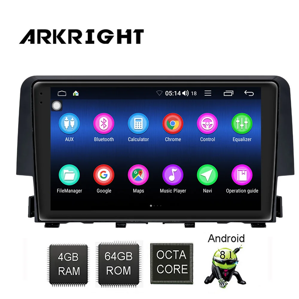 ARKRIGHT 9 ''4+ 64 Гб 1Din Автомагнитола/gps Android 8,1 Автомобильный мультимедийный плеер Встроенный 4G модем ips DSP для Honda Civic