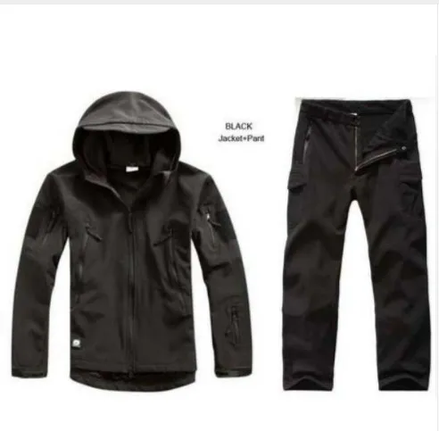 black Sharkskin Открытый Охота Ghillie костюм Кемпинг водонепроницаемая куртка tad4.0 мягкая оболочка флисовая куртка+ брюки Снайпер камуфляж - Цвет: black