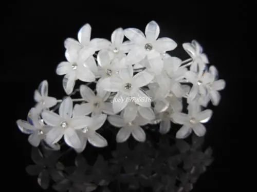 New 100pcs/lot Free Shipping White Flower Little Crystal hair pins Wedding Bridal Party Prom Woman Hair clips | Украшения и