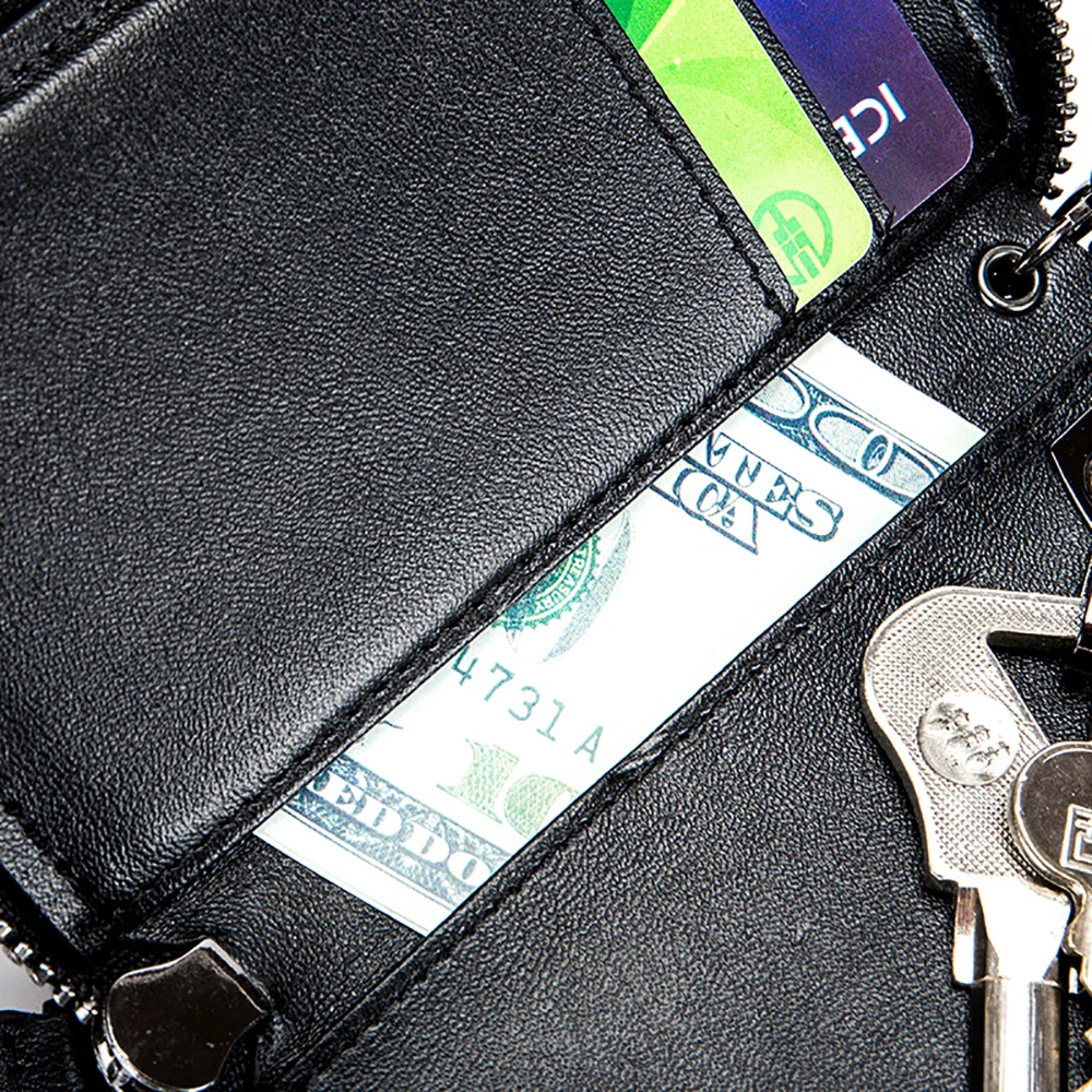 M-Yancy Genuine Leather Key Holder Zipper Wallet Waist Hanging Keychain Housekeeper Practical Car Remote Pass Card | Багаж и сумки
