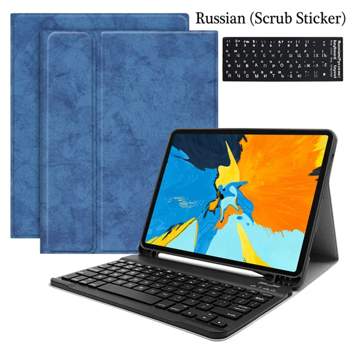 Чехол для iPad Pro 11, Bluetooth клавиатура с держателем для карандашей, чехол из искусственной кожи для iPad Pro 11, клавиатура для русской и испанской клавиатуры - Цвет: BLue-Ru