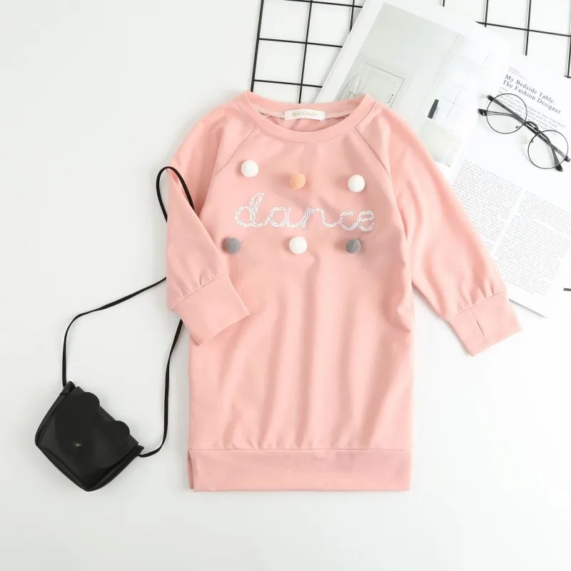 AZ1808 pink Коллекция года, Осеннее детское платье с длинными рукавами для девочек Хлопковое Повседневное платье в клетку с помпонами для девочек 3-7Y - Цвет: AZ1808 pink