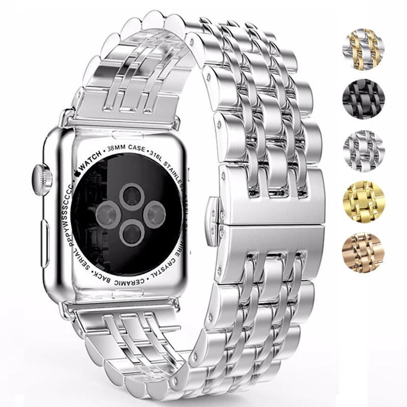 Ремешок для часов из нержавеющей стали 38 мм 42 44 40 Apple Watch 4 3 2 1 браслет со скрытой
