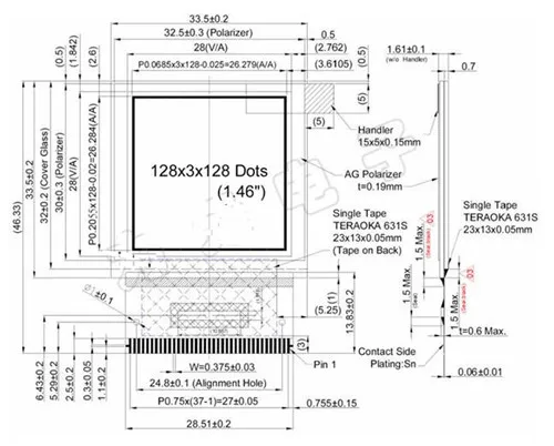 1,46 дюймовый 37PIN OLED цветной экран SSD1351 привод IC 128*128 параллельный интерфейс