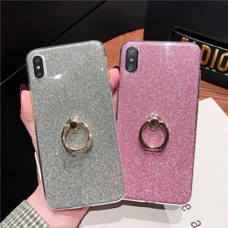Silicone Glitter Phone Case For iPhone XS Max Soft Hoder Stand Ring 7 Plus 8 6 6S XR X Coque |