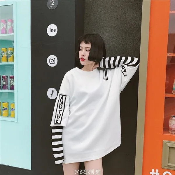 Новинка футболка в стиле Харадзюку из двух частей для женщин корейские полосатые